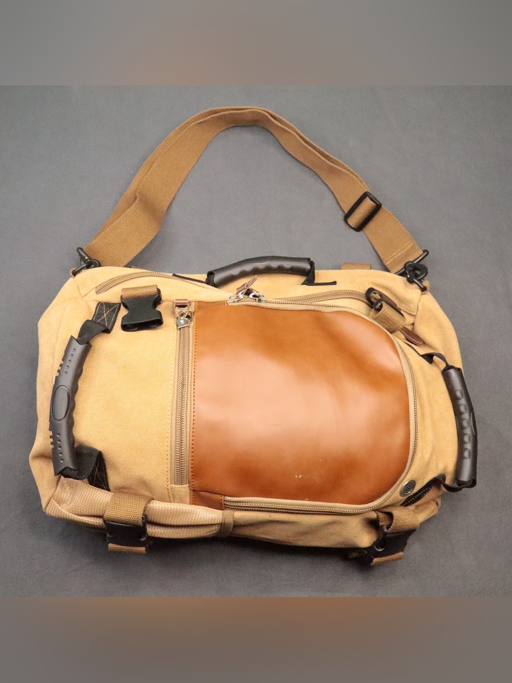 KAKA Design Convertible Backpack Duffel Bag Canvas Travel Hiking Luggage Khaki - Picture 6 of 11